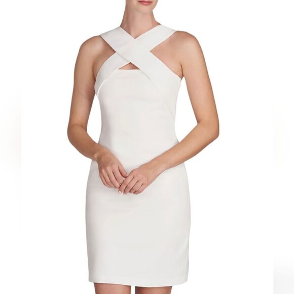 Halston Andie Crossover Neck Cocktail Dress NWOT Unhemmed - Picture 1 of 11